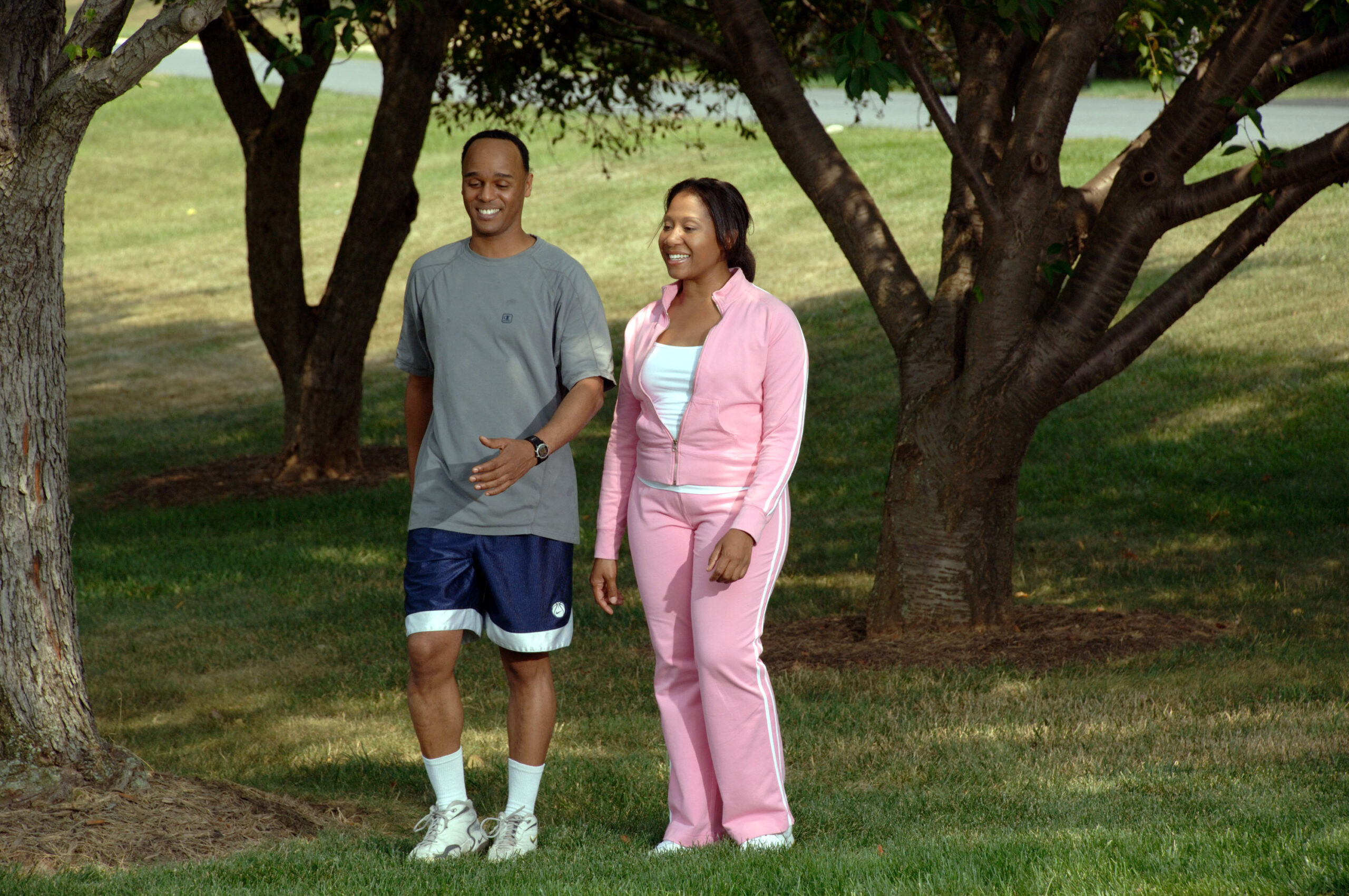 A couple walking in the park